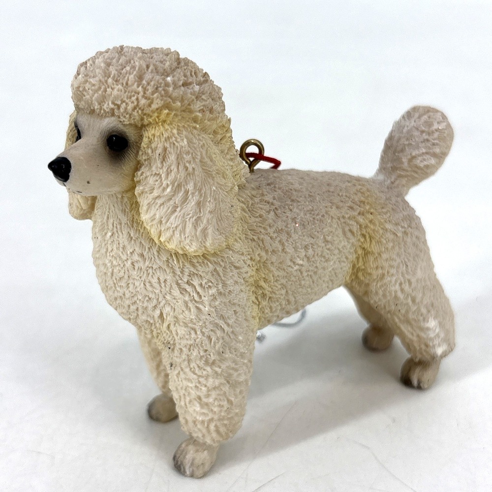 Poodle Dog Ornament Figurine Hand‎ Painted White Sport Cut 3" Christmas Puppy